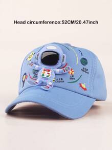 1pc Unisex Kids' Casual Astronaut Printed Spin Cap, Adjustable Children Sun Protection Baseball Hat - Blue - View 2