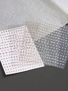 4片装 3D数字英文字母美甲贴纸 DIY美甲自粘字母贴花 金色银色彩色单词滑块美甲装饰美甲用品 - 彩色 - 查看 8