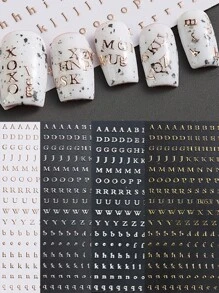 4片装 3D数字英文字母美甲贴纸 DIY美甲自粘字母贴花 金色银色彩色单词滑块美甲装饰美甲用品 - 彩色 - 查看 1