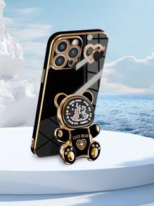 Rainbow Electroplated Teddy Bear Diy Heart Phone Case With Electroplating New Technology Anti-Fall Case + Electroplating Hidden Bracket + Full Phone Case Set + Compatible With Apple 11/12/13/14/15promax Samsung S22/23/24+Ua04/A05/A14/A15/A24/A25/A34/A54s Xiaomi Oppo Vivoredmi13c