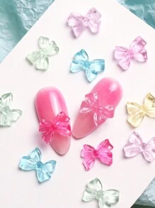 30Pcs Kawaii Candy Bow Nail Charms Cute Transparent Jelly Color 3D Resin Jewelry Nail Art Decoration Accessories Pennant Bow French Style Nail Supplies Diy Nail Gems Nails
