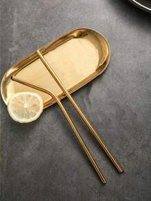 Conjunto De 10 Pajillas De Acero Inoxidable, Pajillas Reutilizables Y Portátiles Para Cocina, Bar, Bebidas, Té De Burbujas, Jugo - Dorado - Ver 1