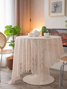 1片法式復古鄉村白色蕾絲,珠邊桌布刺繡布實色桌墊 - 米色 - 查看 14