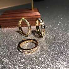 1pc High-End Stainless Steel Cz Inlaid Full Stars Single/Double Row Diamond Ring, Fashionable And Non-Fading, Suitable For Couples, All Seasons