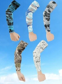 1双/3双装 男士时尚迷彩网眼几何图案防紫外线短袖，适合旅行、骑行、户外活动，袖子可覆盖手臂，白色手套臂套，秋季服装，万圣节装扮，黑色袖套，男士礼物 - 彩色 - 查看 5