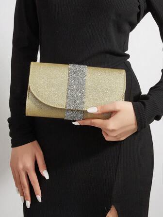 Glamorous, Elegant, Exquisite, Quiet Luxury Sequin, Stylish, Shiny Glitter Pleated Square Bag, Perfect Bride Purse For Wedding, Prom & Party Events Evening Bag, Dinner Bag For Party Girl, Woman