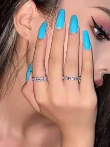 rakol 2pcs/Set Silver Minimalist Cube Cubic Zirconia Decorated Women's Rings