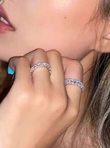rakol 2pcs/Set Silver Minimalist Cube Cubic Zirconia Decorated Women's Rings