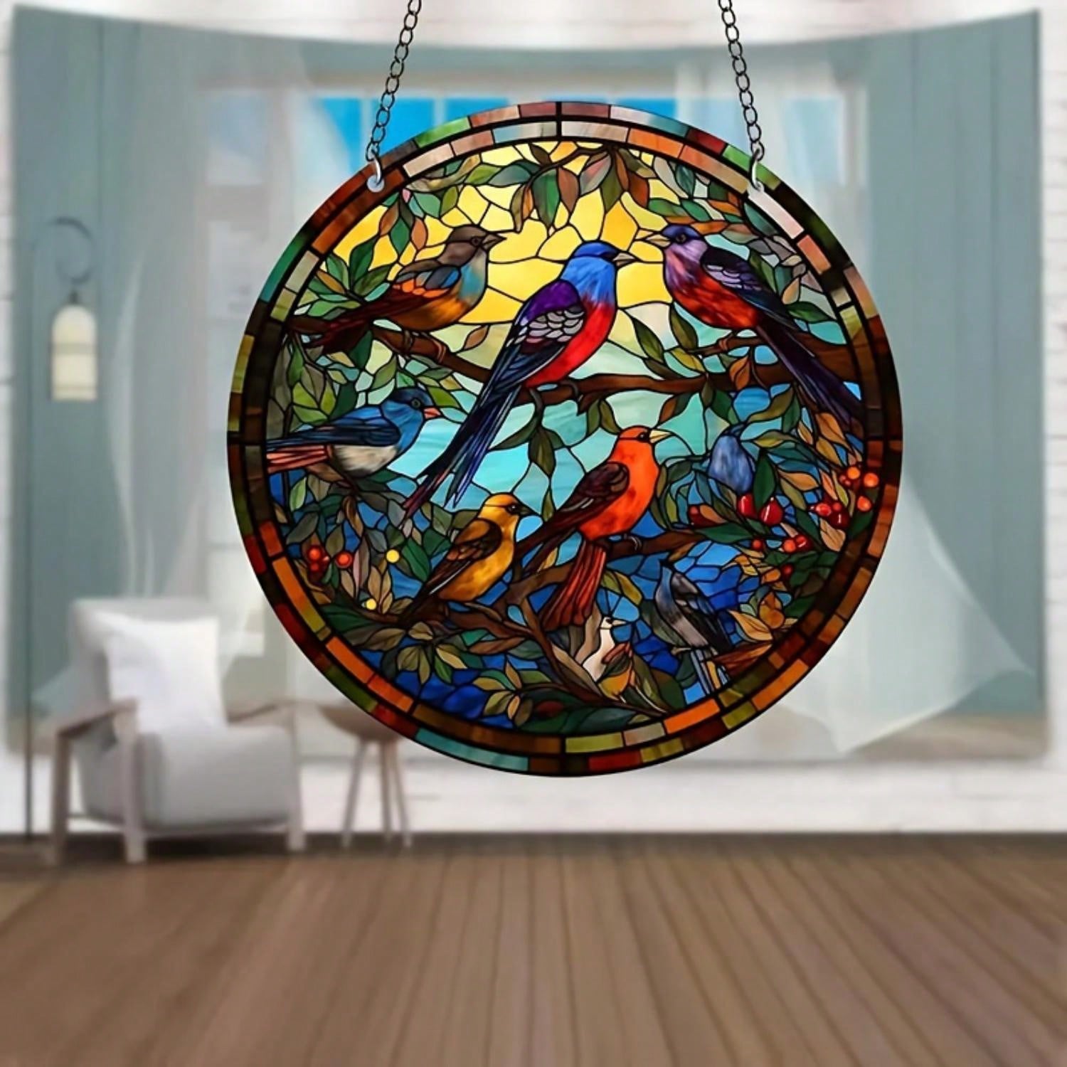 Acryl Sonnenfänger Mit Wolken & Wellen Design - Fensterdeko Mit Kette Für Wohnzimmer, Garten Und Terrasse