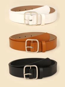 (3pcs/Set) Square Buckle Women Fashion Belt, Versatile Decorative Leather Waistband Summer, School Fall, Autumn, Halloween - Multicolor - View 3