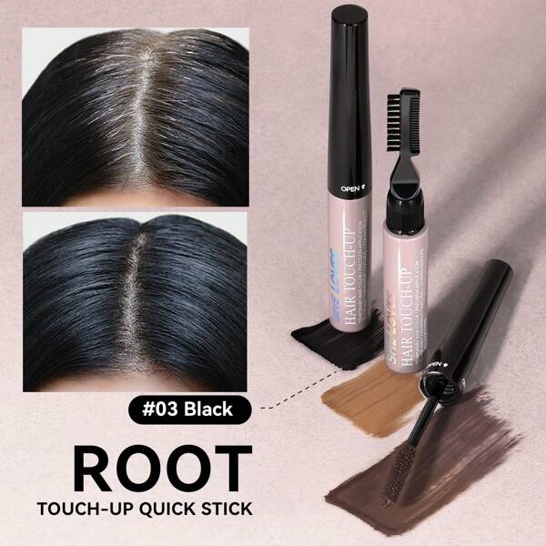SHE LOVES Pluma Temporal De Tinte Para Cabello, Palo De Tinte Para Cubrir El Cabello Blanco Y Gris, Palo De Teñido De Cabello Duradero, Ocultador De Raíces De Cabello Que Camufla Instantáneamente El Cabello Gris #03 Negro