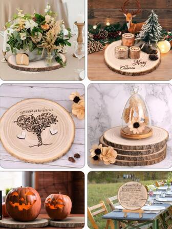 2入組7-8英寸圓形木環,適用於中心裝飾,鄉村婚禮木製桌花中心限定,天然木材板塊適用於家居、聚會、聖誕節裝飾及diy手工繪畫