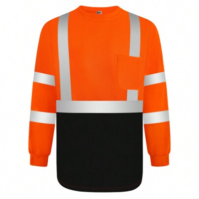 TCCFCCT 1pc Unisex Round Collar Reflective Long Sleeve Workwear, Suitable For Commuting, Warehouse, Road Work, Orange