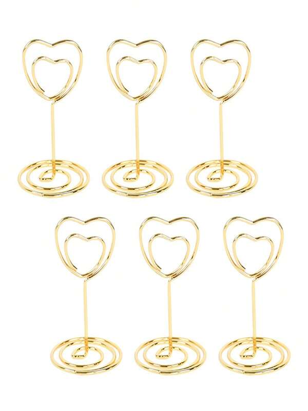 5/10/20 stuks gouden tafelnummerkaarthouders, hartvormige tafelfotohouder, tafelfotostandaard, plaatskaarthouder voor papier, menuklemmen en collecties, groene aquarel plaatskaarten voor bruiloften of feestjes, plaatskaarten voor tafels, gerild voor eenvoudig vouwen, 3,54 inch * 3,93 inch, Valentijnsdagfeestartikelen (goud zilver)