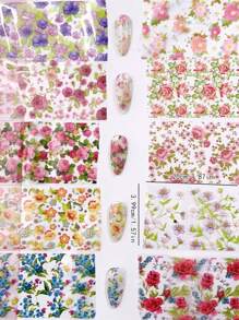 1 sac de 10 papiers de transfert floraux d'été de longueurs différentes de 20 cm, teints avec des roses, art des ongles floraux frais, papier ciel étoilé, décoration d'ongles célèbre sur Internet au Japon, accessoires pour ongles