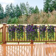 2 Packs Artificial Hanging Flowers, Fake Hanging Plants Colorful Orchid Flower Bouquet For Wall Home Room Garden Wedding Indoor Outdoor Decoration(Purple) - Purple - View 4