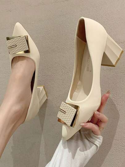 2024 New Spring Autumn Women s Soft Bottom Mid Block Heel Pumps Featuring Pointed Toe And Gentle Wind Style SHEIN