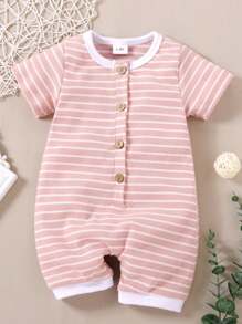 新款夏季條紋爬服，適用於寶寶男女