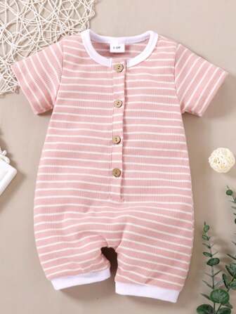 新款夏季條紋爬服，適用於寶寶男女