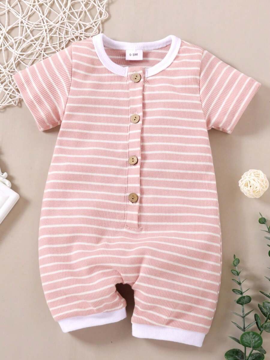 新款夏季條紋爬服，適用於寶寶男女