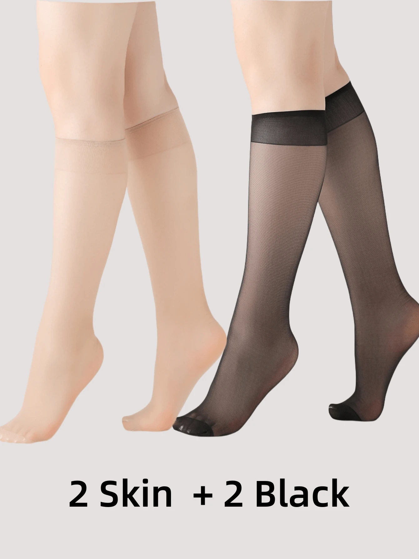 4 Stück/Set modische und vielseitige halbtransparente Strümpfe, 2 in Schwarz und 2 in Nude, geeignet für den täglichen Gebrauch, Y2K