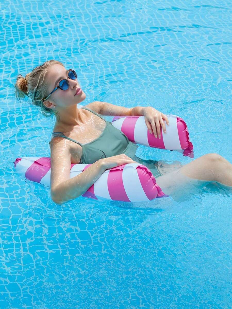 1pc Striped Design Pvc Inflatable Double Tube Float For Swimming Pool