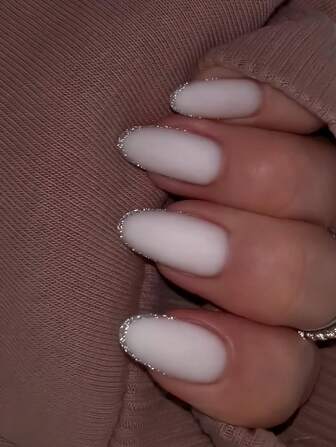 24 piezas de manicura con cabeza redonda en color blanco con un estilo europeo y americano simple y polvo brillante, 1 pieza de uñas en gel de jalea y 1 pieza de lima de uñas. Uñas postizas y suministros para uñas uñas falsas uña falsa uña acrílica
