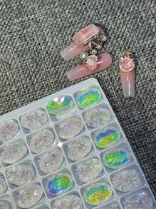 24 cái/gói Thẩm mỹ Dài trung bình Nghệ thuật làm Móng Kim cương giả , Mạ Đa diện Hình Bầu Dục 10X14mm , Siêu Đẹp Và 3D Pha lê Kim cương Nghệ thuật làm Móng , Lý tưởng Đối với DIY Của phụ nữ Hằng ngày Buổi tiệc - trắng - Xem 2