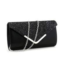 Sac à main de soirée avec paillettes, chaîne en métal, design en V, pour la Saint-Valentin, rendez-vous amoureux, mariage, soirée, banquet. Sac à main de fête de lady décontracté