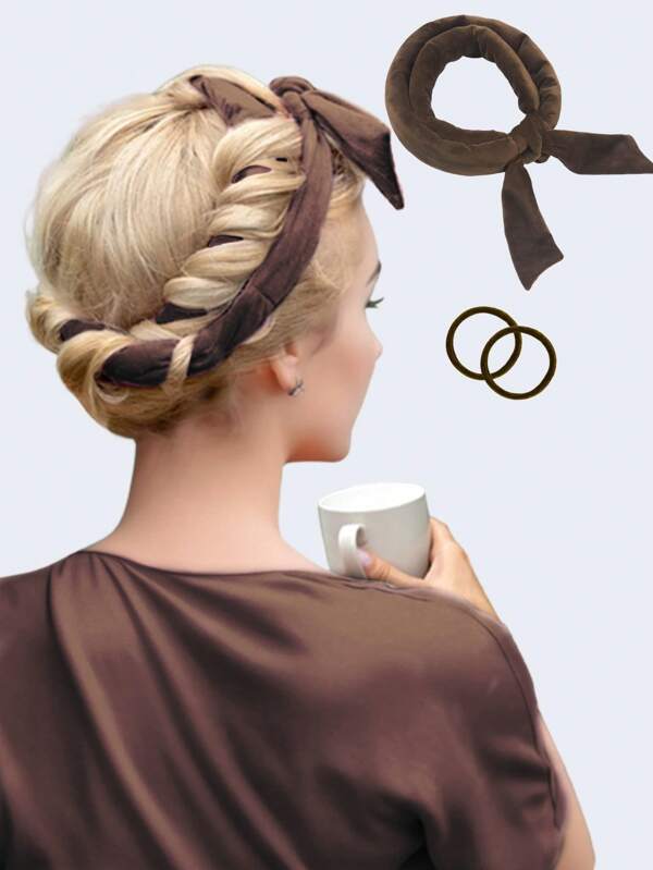 Heatless Curling Rod Headband, No Heat Curl Ribbon With Scrunchie, Sleeping Curls Ribbon Hair Rollers, Natural Soft Wave DIY Hair Rollers Styling Tool(Coffee ) ,Hair Rollers,Heatless Curls,Hair Curler,Hair Products And Accessories For Barber Salon Beauty Travel Essentials,Back To School,Travel Holiday Essentials,Hair Accessories For Women