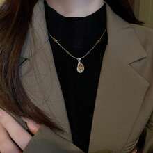 1 件 Merradoc 优雅不对称椭圆虎眼石项链，迷人时尚高端女孩配饰 - 咖啡棕 - 查看 7