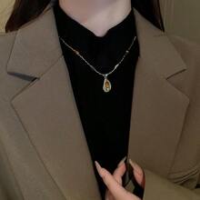 1 件 Merradoc 优雅不对称椭圆虎眼石项链，迷人时尚高端女孩配饰 - 咖啡棕 - 查看 5