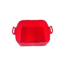 Air Fryer Silicone Liner For 3-5 QT, Flammable Parchment Paper Replacement, Reusable Baking Pan Oven Accessory, Red/Blue, Round/Square(Top 8 Inches, Bottom 6.75 Inches)
