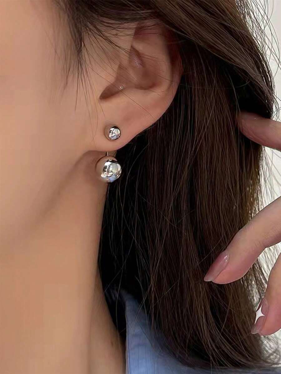 2 Miếng Quả bóng tròn Hoa tai Thích hợp Đối với Của phụ nữ Mặc hàng ngày - Vàng - Xem 1