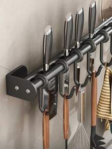 1pc Space-Saving Stainless Steel Kitchen Organizer - Knife Block,Hooks & Extra Storage - Black - View 2