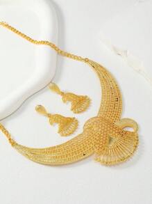 1套金色中空金屬項鍊和耳環套裝，防受損首飾套裝，適用於女性日常穿著和節日禮物 - 沙金 - 查看 4