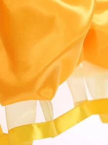 Yellow Satin Spaghetti Strap Princess Dress For Birthday Party, Flower Girl Dress For Wedding, Suitable For Celebration Events (V-Neck Sequin, Not Including Headband)