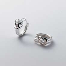 1pair Exquisite Zirconia Knot Dangle Hoop Earrings - Antique Silver - View 1