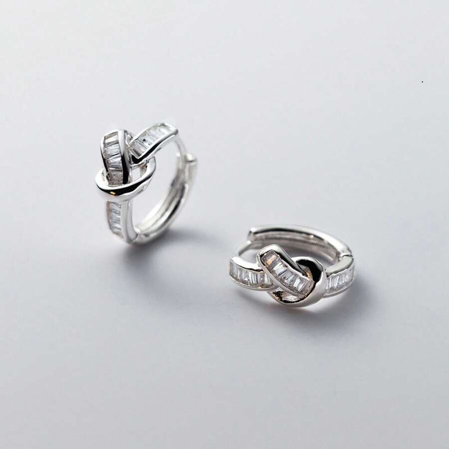 1pair Exquisite Zirconia Knot Dangle Hoop Earrings - Antique Silver - View 1