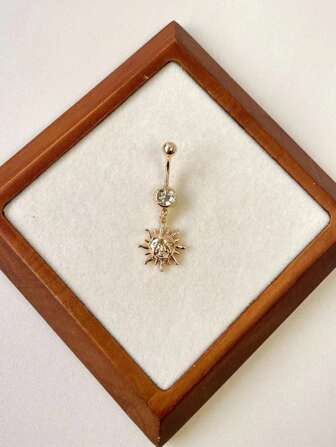 1pc European And American Fashion New Gold Sun Pendant Stainless Steel Piercing Navel Ring Women's Sexy Jewelry For Beach, Belly Dance, Party And Gift Giving