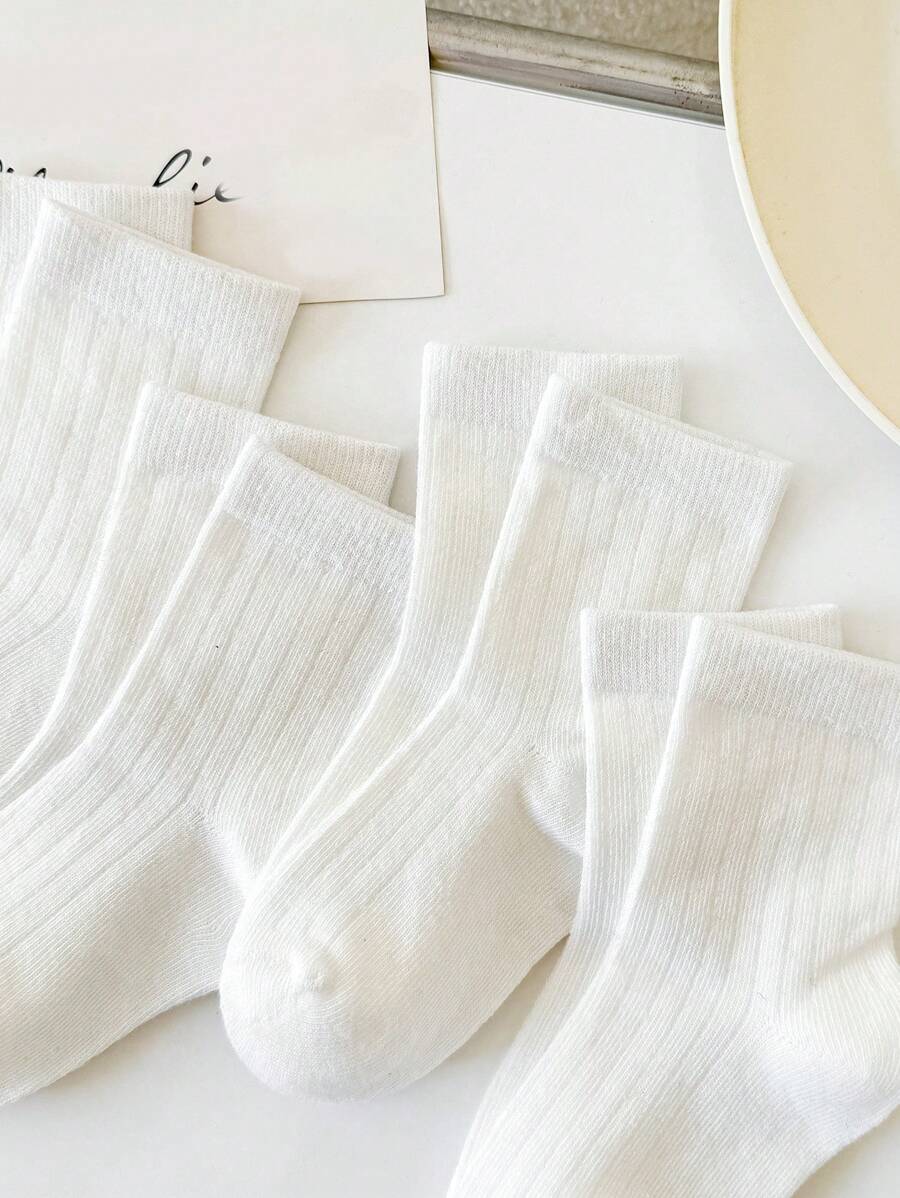 4 Pairs Of Children's White Crew Socks, Versatile Daily Wear - White - View 1