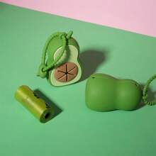 1入組可愛的矽膠鱷梨造型狗糞袋分配器,可掛在狗鍊上,附有1卷15個糞便袋 - 綠色 - 查看 1