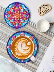 8pcs/Set Mandala Pattern Diamond Painting Diy Coaster Ab Shaped Rhinestones With Cup Holder - Multicolor - View 5