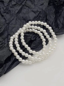 3pcs White Pearl Beaded Bracelets For Daily Wear By Girl