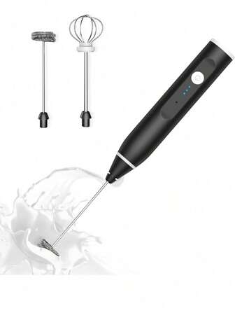 1pc USB Rechargeable Foam Maker, Handheld Electric Milk Frother, Battery Capacity 600mAh, 2 Replaceable Stainless Steel Whisks, 3 Speed Settings, Suitable For Coffee, Matcha, Latte, Cappuccino, Hot Chocolate