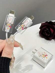 花紋充電器收納盒,兼容蘋果iphone 15保護殼,iphone 14 Pro Max清晰防碎13/12/ipad矽膠充電線,18/20瓦快速充電簡約設計 - 彩色 - 查看 2