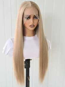 13x4 Golden Straight Synthetic Lace Front Wig Without Glue For Women, Pre-Plucked, Heat Resistant Fiber