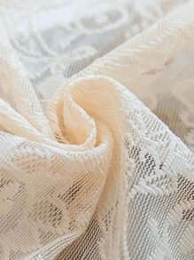 1片法式復古鄉村白色蕾絲,珠邊桌布刺繡布實色桌墊 - 米色 - 查看 8