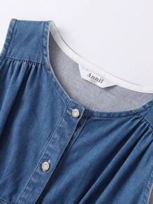 Annil Sommerkleider aus Baumwolle und Denim mit einer süßen und niedlichen Schleife am Rundhalsausschnitt und ärmellos für Tween-Mädchen