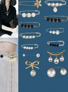 13pcs Colorful Faux Pearl Fashion Brooch Set Fashion Clothing Brooch Pearl Lapel Pin Dress Brooch Pin Badge Waist Buckle Accessories